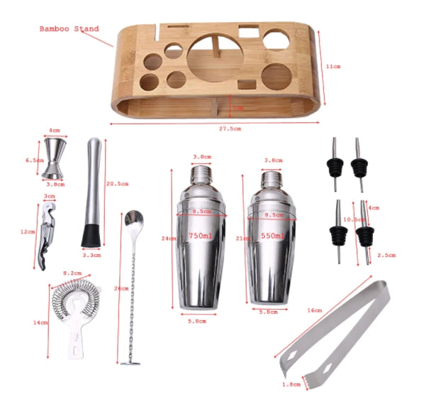 Silver Bar Cocktail Shaker Set