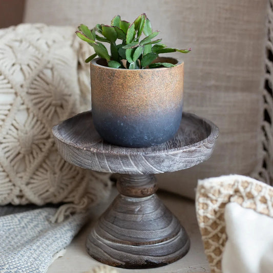 Round Dark Wood Pedestal